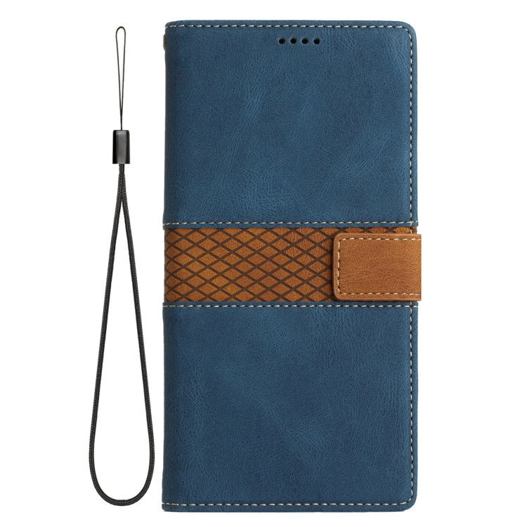 For Samsung Galaxy S25 Ultra 5G Grid Stitching Leather Phone Case with Lanyard(Blue) - Galaxy S25 Ultra 5G Cases by buy2fix | Online Shopping UK | buy2fix