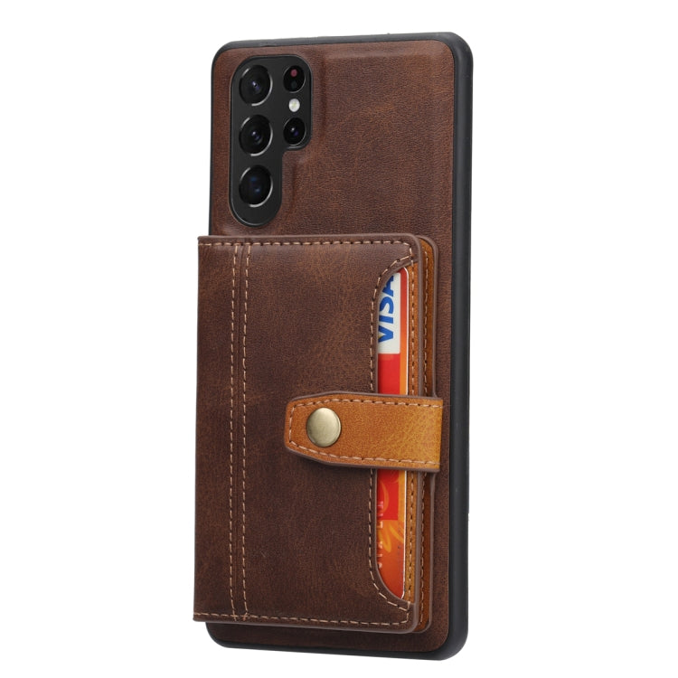 For Samsung Galaxy S25 Ultra 5G Calfskin Card Slot TPU Hybrid PU Phone Case(Brown) - Galaxy S25 Ultra 5G Cases by buy2fix | Online Shopping UK | buy2fix