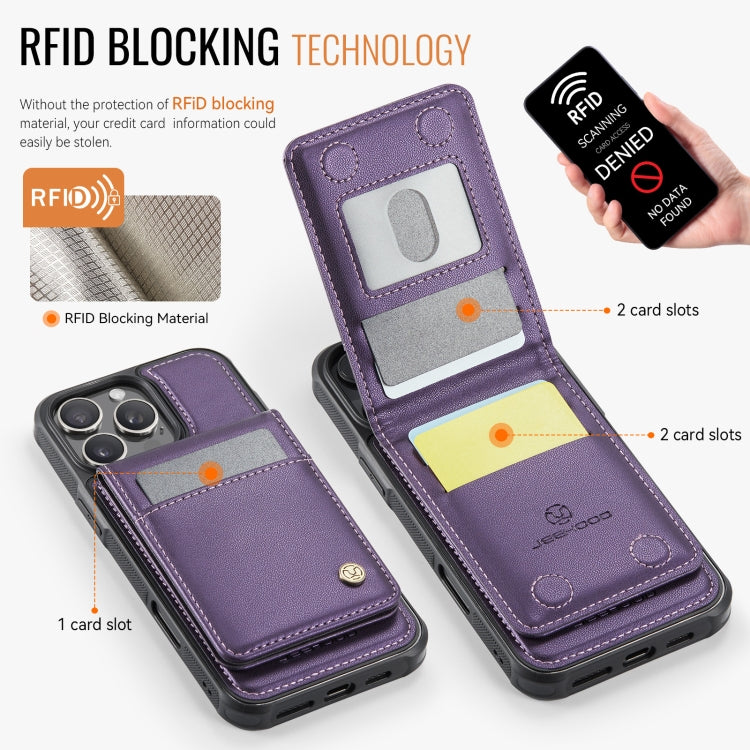 For iPhone 16 Pro Max JEEHOOD J06 British Style RFID MagSafe Card Bag PU Phone Case(Purple) - iPhone 16 Pro Max Cases by JEEHOOD | Online Shopping UK | buy2fix