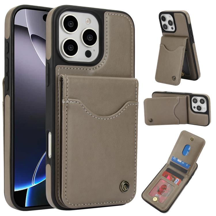 For iPhone 16 Pro AwQuer Vertical Flip Card Bag Holder Leather Phone Case(Grey) - iPhone 16 Pro Cases by Awquer | Online Shopping UK | buy2fix