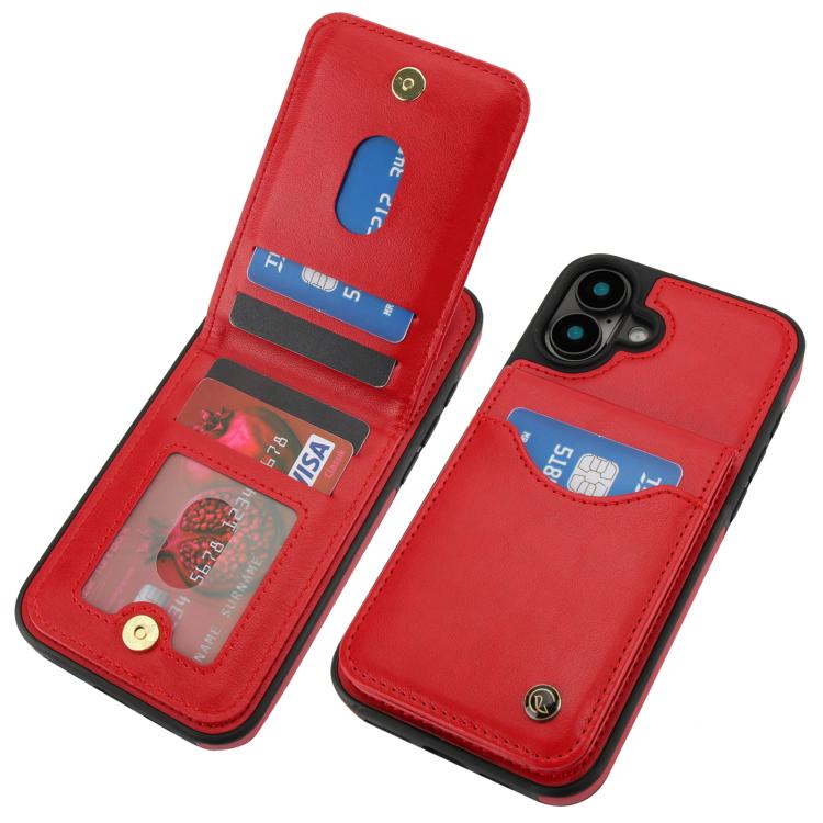 For iPhone 16 Plus AwQuer Vertical Flip Card Bag Holder Leather Phone Case(Red) - iPhone 16 Plus Cases by Awquer | Online Shopping UK | buy2fix