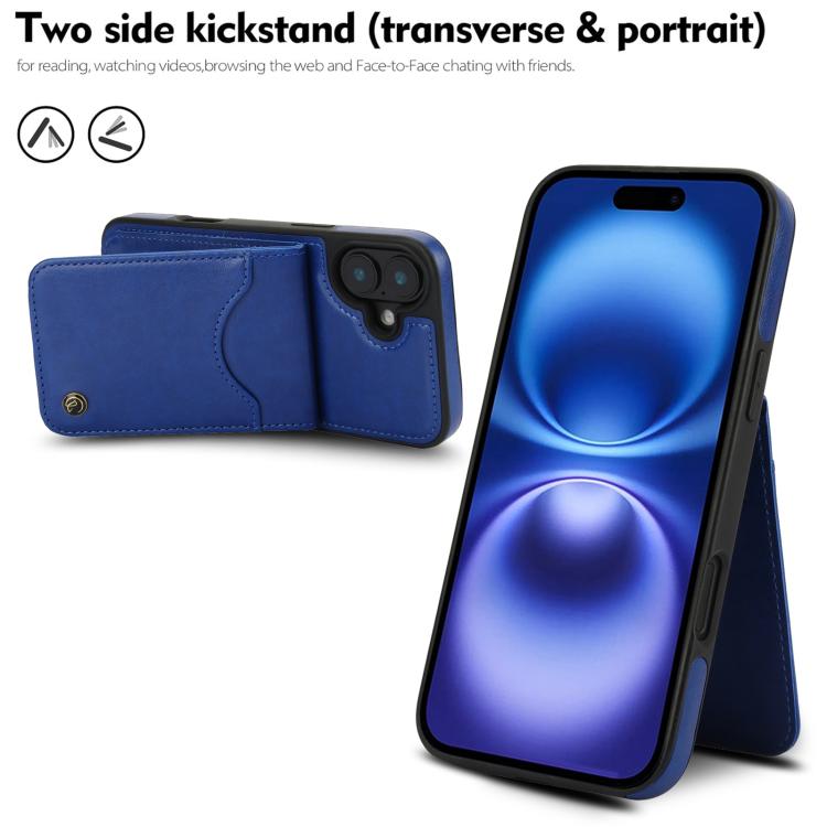 For iPhone 16 Plus AwQuer Vertical Flip Card Bag Holder Leather Phone Case(Blue) - iPhone 16 Plus Cases by Awquer | Online Shopping UK | buy2fix