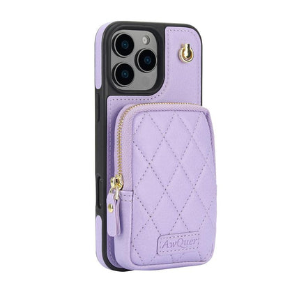 For iPhone 16 Pro AwQuer Crossbody Zipper Wallet Bag Litchi Leather Phone Case(Light Purple) - iPhone 16 Pro Cases by Awquer | Online Shopping UK | buy2fix