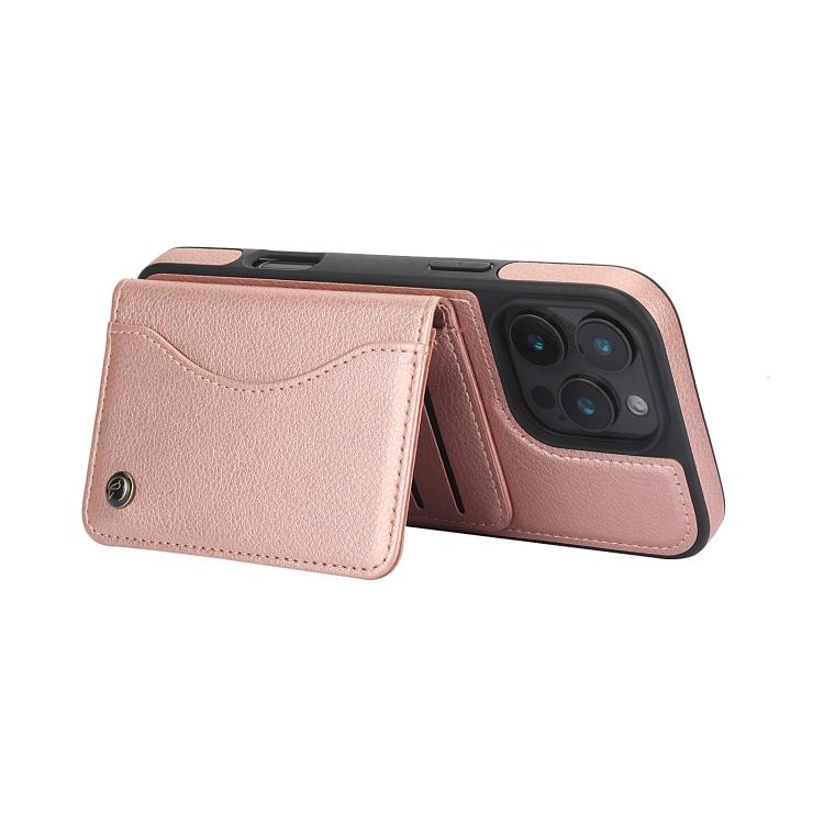 For iPhone 16 Pro Max AwQuer Horizontal Flip Card Bag Holder Leather Phone Case(Rose Gold) - iPhone 16 Pro Max Cases by Awquer | Online Shopping UK | buy2fix