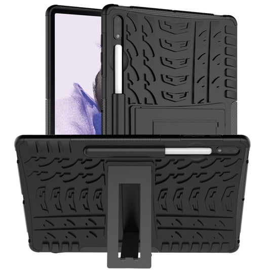 For Samsung Galaxy Tab S7 Lite T730 / T735 & S7+ T970 / T976B Tire Texture Shockproof TPU + PC Protective Case with Holder(Black) - Tab S7+ T970 / T976B by buy2fix | Online Shopping UK | buy2fix