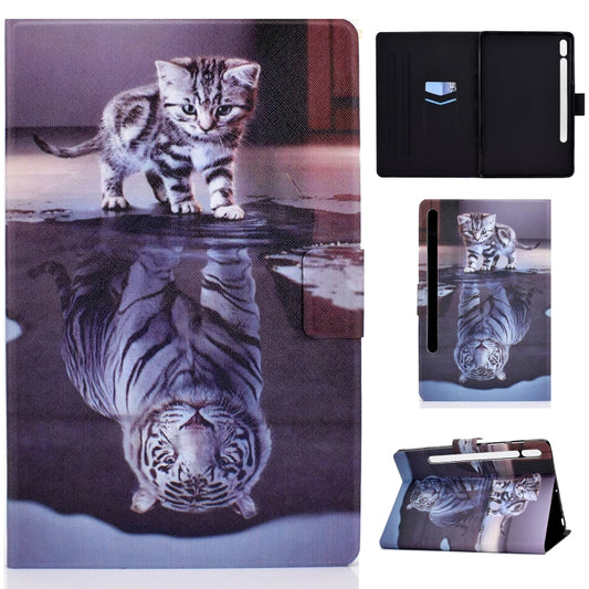 For Samsung Galaxy Tab S7 11.0 T870 Colored Drawing Pattern Voltage Horizontal Flip Black TPU + PU Leather Case with Holder & Card Slots & Anti-skid Strip & Sleep / Wake-up Function(Cat and Tiger) - Other Galaxy Tab PC by buy2fix | Online Shopping UK | buy2fix