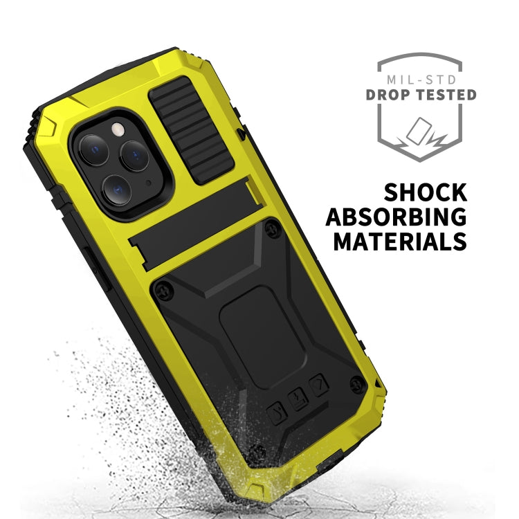For iPhone 12 mini R-JUST Shockproof Waterproof Dust-proof Metal + Silicone Protective Case with Holder (Yellow) - iPhone 12 mini Cases by R-JUST | Online Shopping UK | buy2fix