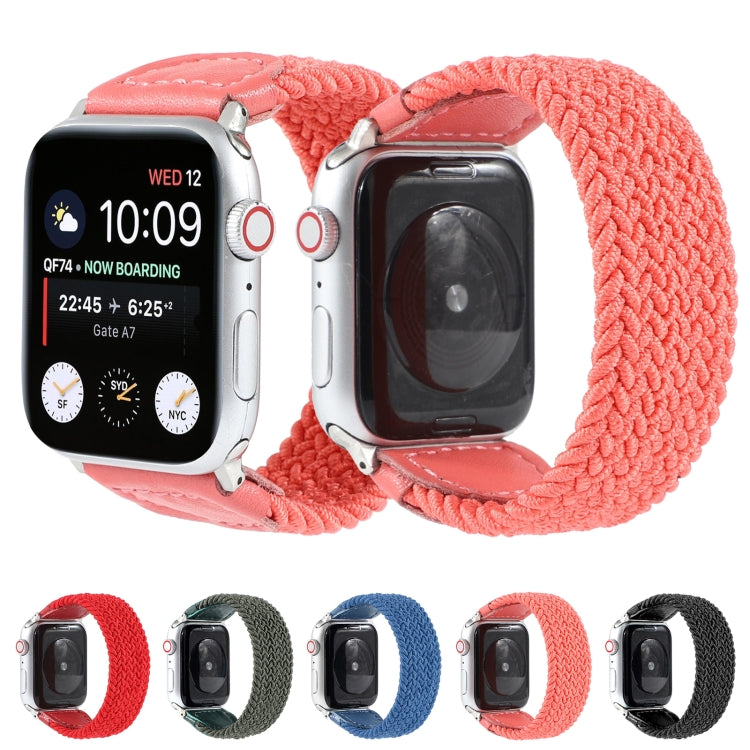 Nylon + Leather Braided Watch Band For Apple Watch Ultra 49mm&Watch Ultra 2 49mm / Series 9&8&7 45mm / SE 3&SE 2&6&SE&5&4 44mm / 3&2&1 42mm, Size:S(Rose Red) - Watch Bands by buy2fix | Online Shopping UK | buy2fix