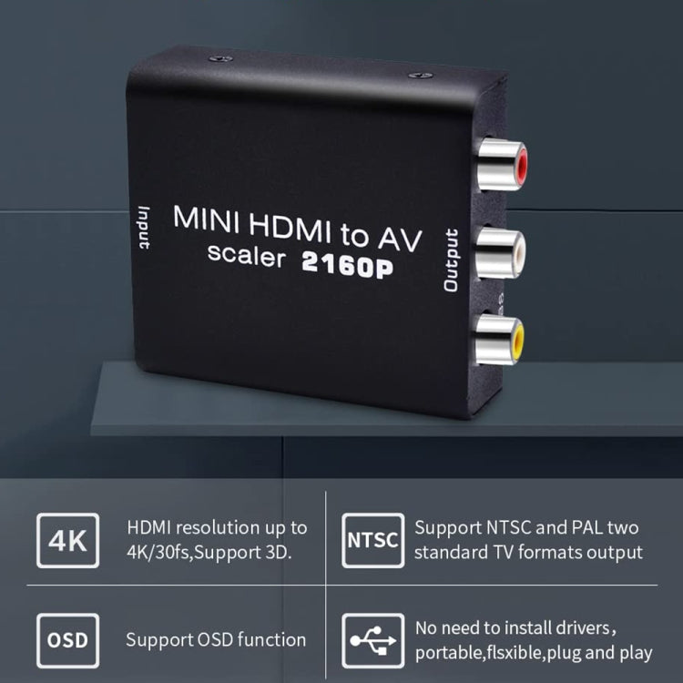 Mini HDMI to AV / CVBS Composite Video Signal Converter(Black) - Converter by buy2fix | Online Shopping UK | buy2fix