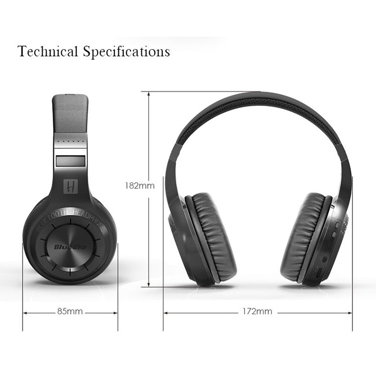 Bluedio H+ Turbine Wireless Bluetooth 4.1 Stereo Headphones Headset with Mic & Micro SD Card Slot & FM Radio, For iPhone, Samsung, Huawei, Xiaomi, HTC and Other Smartphones, All Audio Devices(Black) - Headset & Headphone by Bluedio | Online Shopping UK | buy2fix