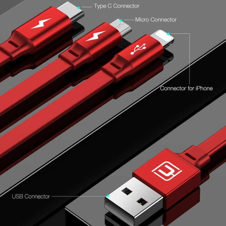 CAFELE 3 In 1 8 Pin + Micro USB + Type-C / USB-C Charging Data Cable, Length: 1.2m(Red) - Multifunction Cable by CAFELE | Online Shopping UK | buy2fix