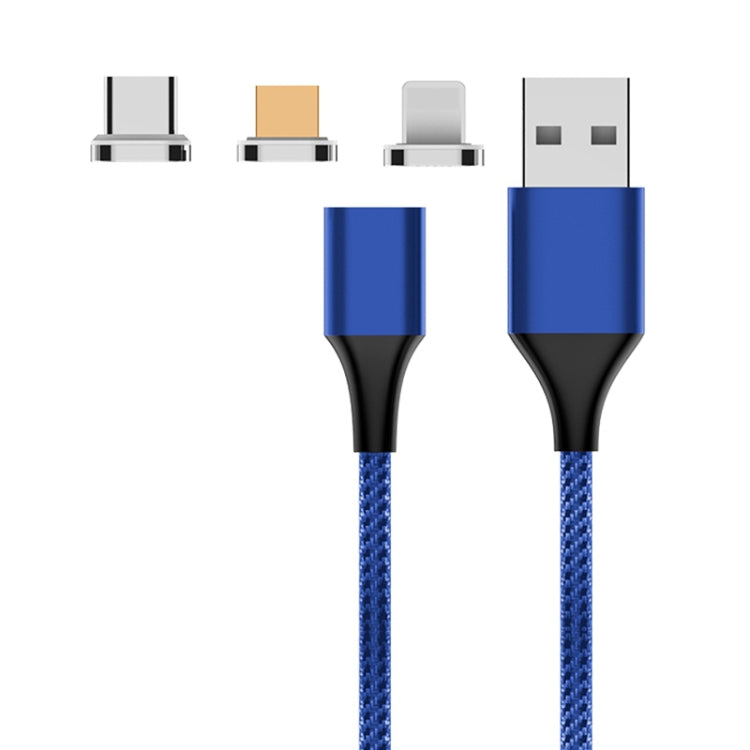 M11 3 in 1 3A USB to 8 Pin + Micro USB + USB-C / Type-C Nylon Braided Magnetic Data Cable, Cable Length: 1m (Blue) - Charging Cable & Head by buy2fix | Online Shopping UK | buy2fix