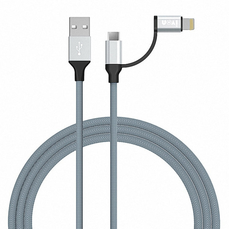 IVON CA51 2.4A USB to 8 Pin + Micro USB 2 in 1 Charging Sync Data Cable, Length: 1m(Silver) - 2 in 1 Cable by IVON | Online Shopping UK | buy2fix