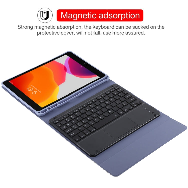 TG-102BCS Detachable Bluetooth Black Keyboard + Microfiber Leather Tablet Case for iPad 10.2 inch / iPad Air (2019), with Touch Pad & Backlight & Pen Slot & Holder (Purple) - For iPad Air by buy2fix | Online Shopping UK | buy2fix