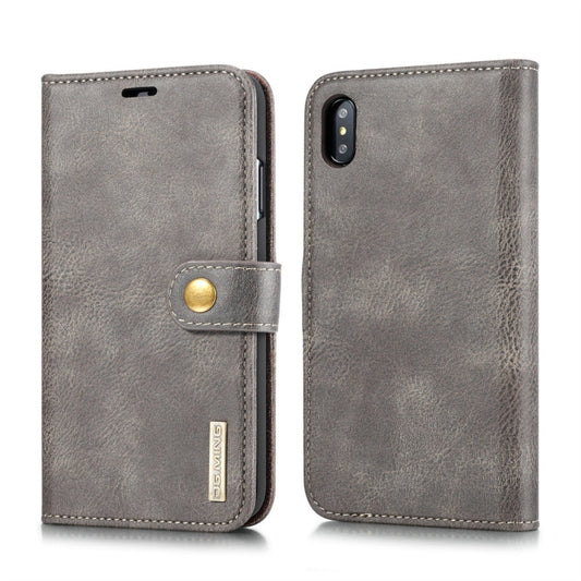 For iPhone XS Max DG.MING Crazy Horse Texture Flip Detachable Magnetic Leather Case with Holder & Card Slots & Wallet (Grey) - More iPhone Cases by DG.MING | Online Shopping UK | buy2fix