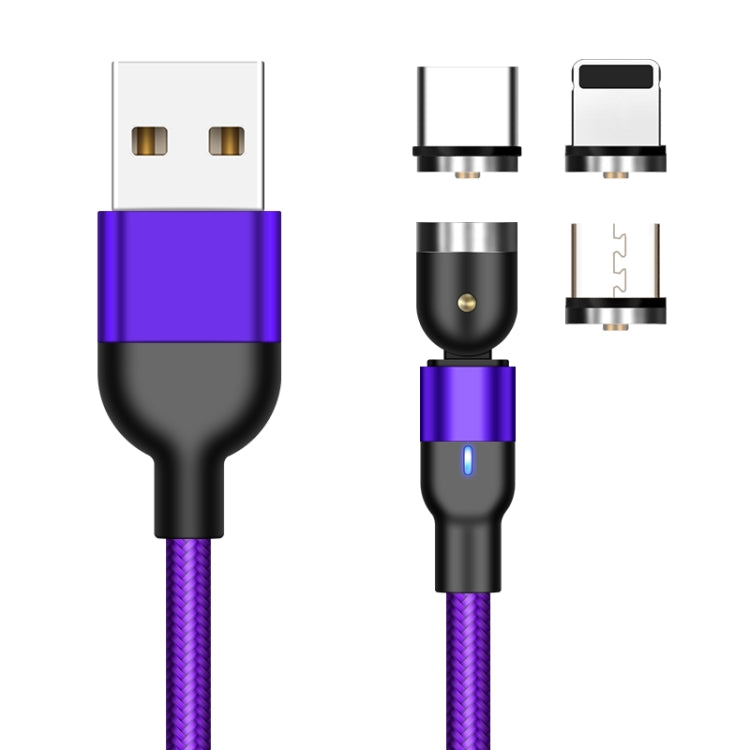 1m 2A Output 3 in 1 USB to 8 Pin + USB-C / Type-C + Micro USB Nylon Braided Rotate Magnetic Charging Cable (Purple) - Charging Cable & Head by buy2fix | Online Shopping UK | buy2fix