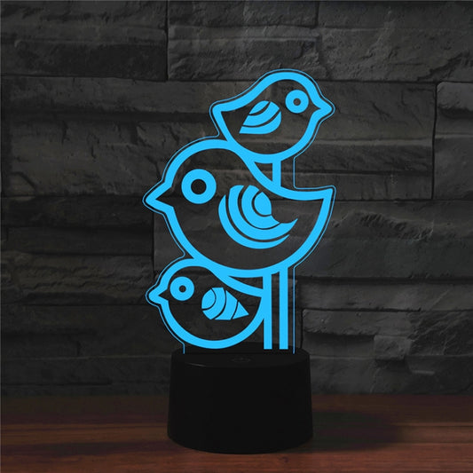 Three Birds Shape 3D Colorful LED Vision Light Table Lamp, USB & Battery Version - Novelty Lighting by buy2fix | Online Shopping UK | buy2fix
