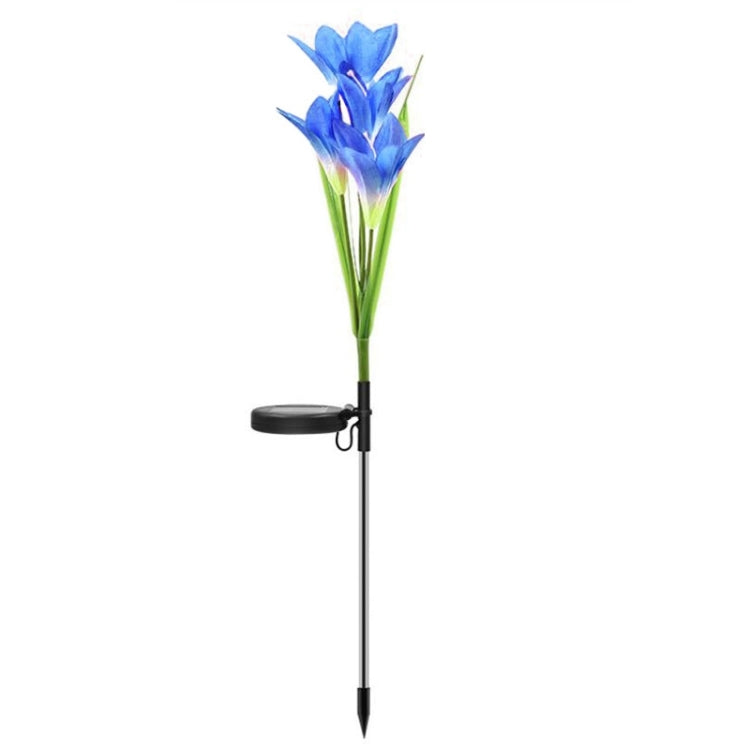 Simulated Lily Flower 4 Heads Solar Powered Outdoor IP55 Waterproof LED Decorative Lawn Lamp, White Light (Blue) - Solar Lights by buy2fix | Online Shopping UK | buy2fix