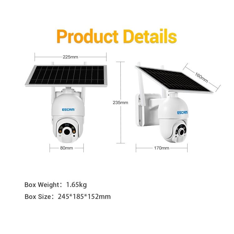 ESCAM QF450 HD 1080P 4G EU Version Solar Powered IP Camera without Memory, Support Two-way Audio & PIR Motion Detection & Night Vision & TF Card - Dome Camera by ESCAM | Online Shopping UK | buy2fix