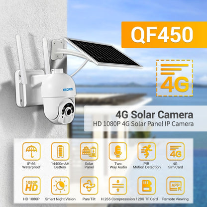 ESCAM QF450 HD 1080P 4G EU Version Solar Powered IP Camera without Memory, Support Two-way Audio & PIR Motion Detection & Night Vision & TF Card - Dome Camera by ESCAM | Online Shopping UK | buy2fix