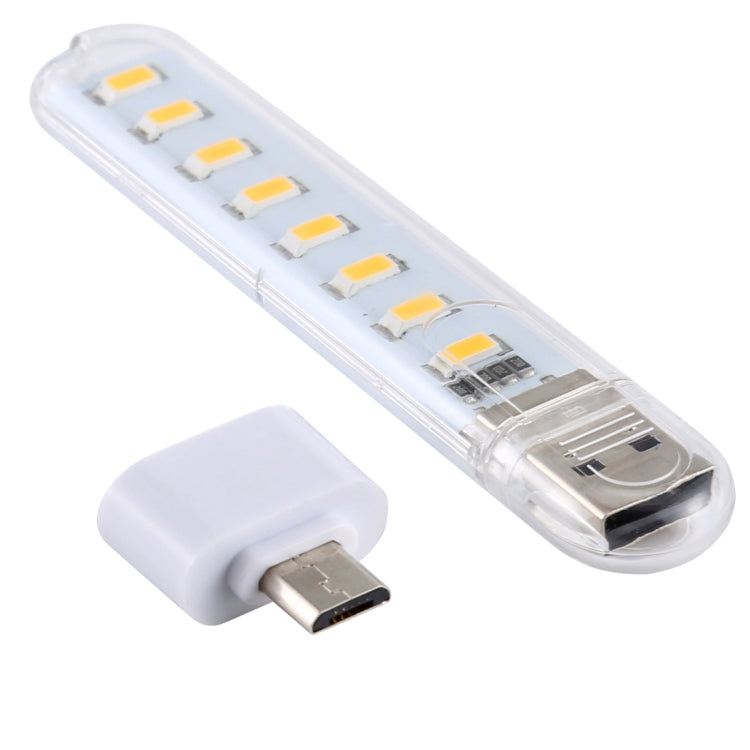 8LEDs 5V 200LM USB LED Book Light Portable Night Light, with Micro Adapter(Warm White) - USB Light by buy2fix | Online Shopping UK | buy2fix