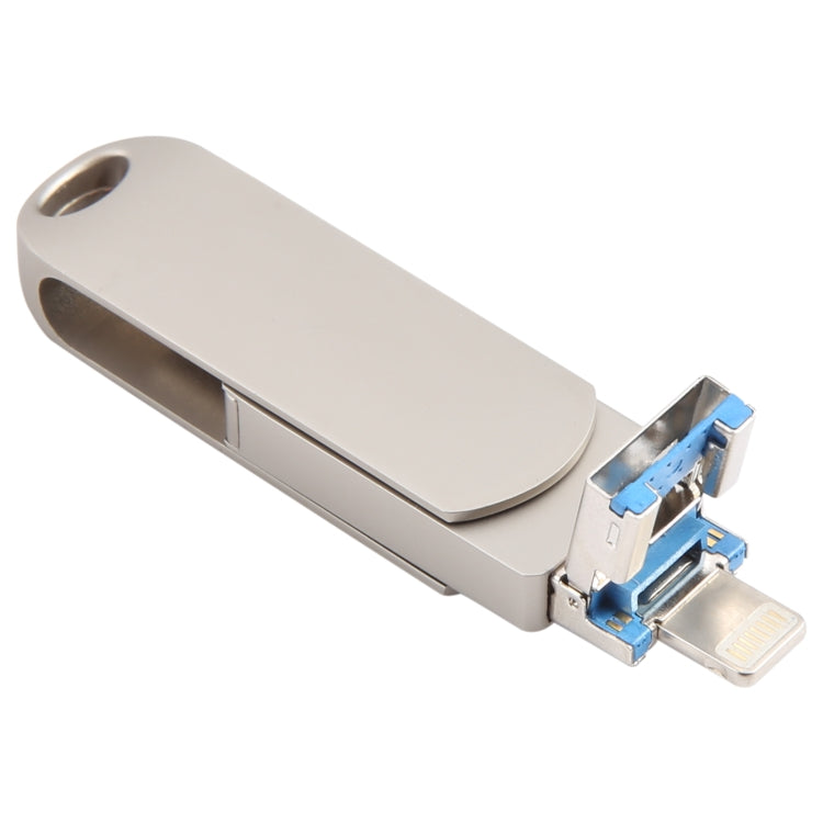 3 in 1 64G USB + 8 Pin + Type-C Metal Rotating Push-pull Flash Disk with OTG Function (Silver) - U Disk & Card Reader by buy2fix | Online Shopping UK | buy2fix