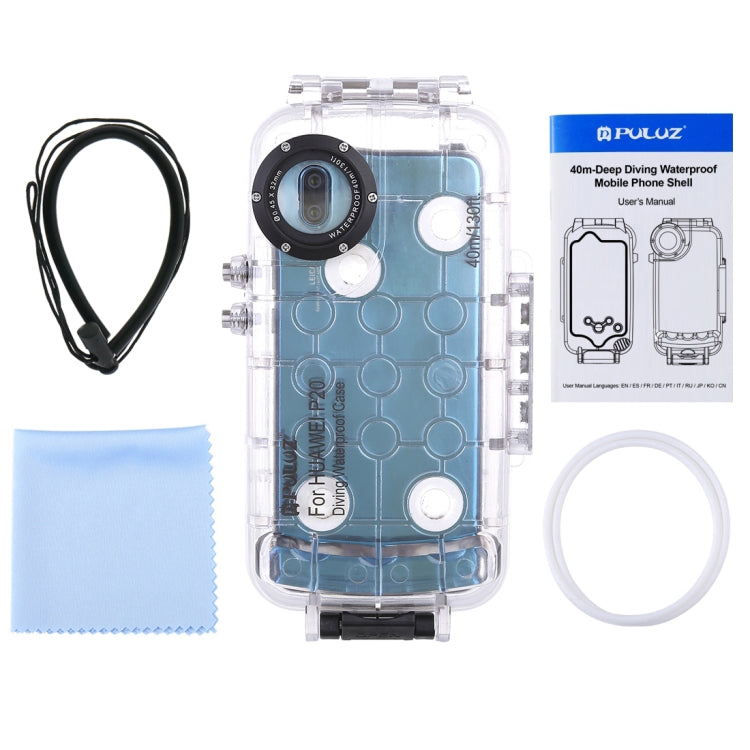 PULUZ PULUZ 40m/130ft Waterproof Diving Case for Huawei P20, Photo Video Taking Underwater Housing Cover(Transparent) - Huawei Cases by PULUZ | Online Shopping UK | buy2fix