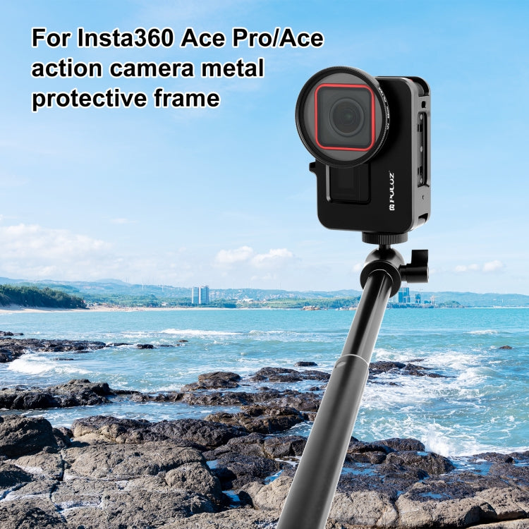 For Insta360 Ace Pro / Ace PULUZ Metal Cage Adapter Frame with 52mm UV Filter & Adapter Ring (Black) - Mount & Holder by PULUZ | Online Shopping UK | buy2fix