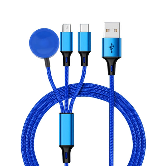 For iPhone / Apple Watch 3 In 1 8 Pin + Type-C / USB-C + Magnetic Charging Base Multi-function Charging Cable, Length: 1m(Blue) - Multifunction Cable by buy2fix | Online Shopping UK | buy2fix