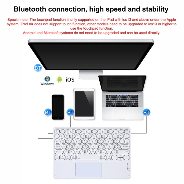 250C 10 inch Universal Tablet Round Keycap Wireless Bluetooth Keyboard with Touch Panel (White) - Universal Keyboard by buy2fix | Online Shopping UK | buy2fix