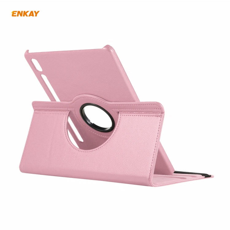 ENKAY for Samsung Galaxy Tab S8 / Galaxy Tab S7 11.0 T870 / T875 ENK-8012 360 Degree Rotation Litchi Texture Horizontal Flip PU Leather Smart Case with Holder & Sleep / Wake-up(Pink) - Galaxy Tab S8 Cases by ENKAY | Online Shopping UK | buy2fix