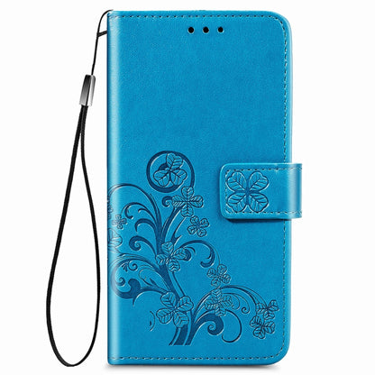 For Oppo A53 2020 Four-leaf Clasp Embossed Buckle Mobile Phone Protection Leather Case with Lanyard & Card Slot & Wallet & Bracket Function(Blue) - OPPO Cases by buy2fix | Online Shopping UK | buy2fix