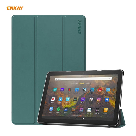 ENKAY PU Leather + Plastic Smart Case with Three-folding Holder for Amazon Fire HD 10 / 10 Plus (2021)(Green) - Amazon by ENKAY | Online Shopping UK | buy2fix