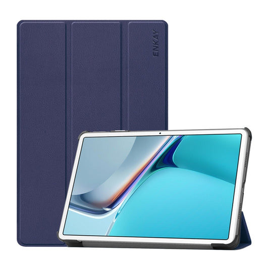 For Huawei MatePad 11 2021 ENKAY Custer Texture Horizontal Flip PU+PC Leather Case with Three-folding Holder & Sleep / Wake-up Function(Dark Blue) - Huawei by ENKAY | Online Shopping UK | buy2fix