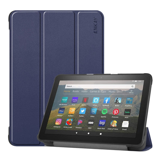 For Amazon Fire HD 8 / HD 8 Plus (2020) ENKAY Custer Texture Horizontal Flip PU+PC Leather Case with Three-folding Holder & Sleep / Wake-up Function(Dark Blue) - Amazon by ENKAY | Online Shopping UK | buy2fix