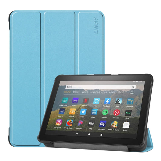 For Amazon Fire HD 8 / HD 8 Plus (2020) ENKAY Custer Texture Horizontal Flip PU+PC Leather Case with Three-folding Holder & Sleep / Wake-up Function(Light Blue) - Amazon by ENKAY | Online Shopping UK | buy2fix