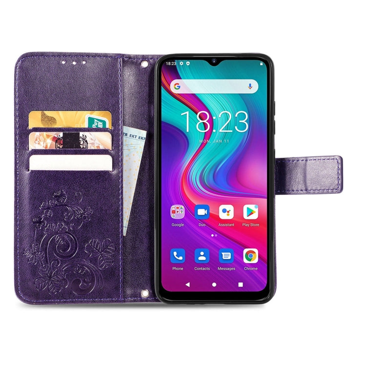 For  Doogee X96 Pro Four-leaf Clasp Embossed Buckle Mobile Phone Protection Leather Case with Lanyard & Card Slot & Wallet & Bracket Function(Purple) - More Brand by buy2fix | Online Shopping UK | buy2fix