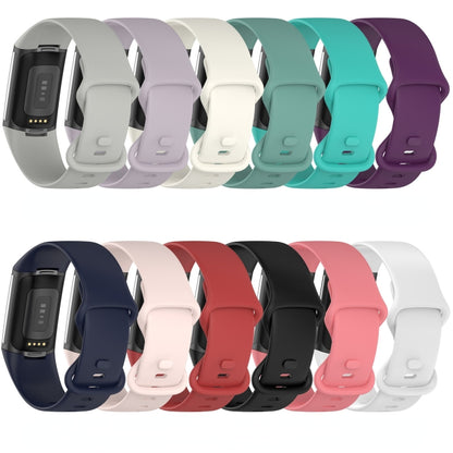 For Fitbit Charge 5 Monochromatic Silicone Watch Band, Size: Small Size(White) - Watch Bands by buy2fix | Online Shopping UK | buy2fix