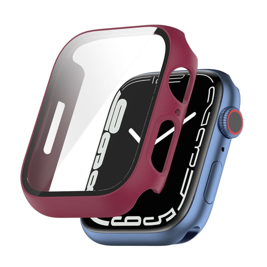 Shockproof PC Protective Case with Tempered Glass Film For Apple Watch Series 9 / 8 / 7 45mm(Burgundy) - Watch Cases by buy2fix | Online Shopping UK | buy2fix