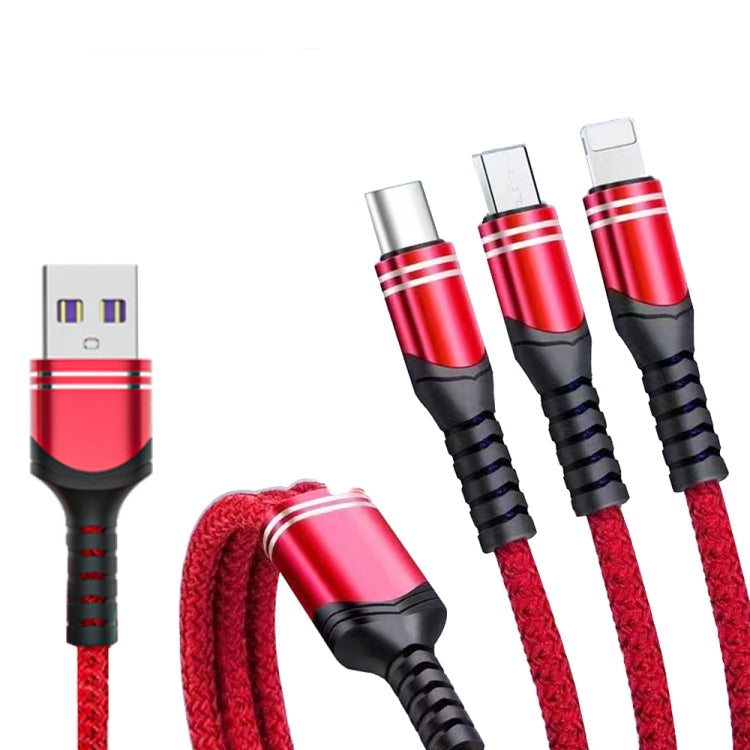 XJ-78 66W 6A 3 in 1 USB to 8 Pin + Type-C + Micro USB Super Flash Charging Cable, Length: 1.2m(Red) - Multifunction Cable by buy2fix | Online Shopping UK | buy2fix