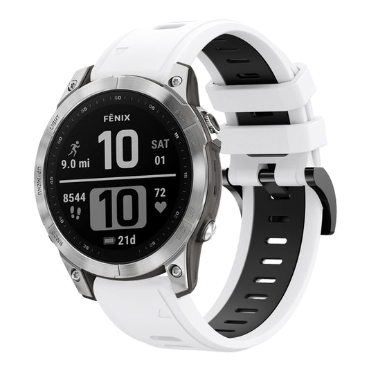 For Garmin Fenix 7 22mm Two-Color Sports Silicone Watch Band(White+Black) - Watch Bands by buy2fix | Online Shopping UK | buy2fix