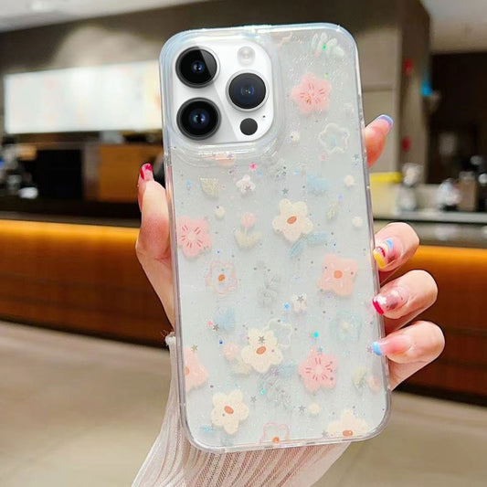 For iPhone 16 Pro Fresh Small Floral Epoxy TPU Phone Case(D02 Hand-painted Flower) - iPhone 16 Pro Cases by buy2fix | Online Shopping UK | buy2fix