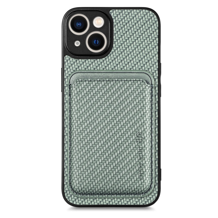 For iPhone 13 mini Carbon Fiber Leather Card Magsafe Magnetic Phone Case(Green) - iPhone 13 mini Cases by buy2fix | Online Shopping UK | buy2fix