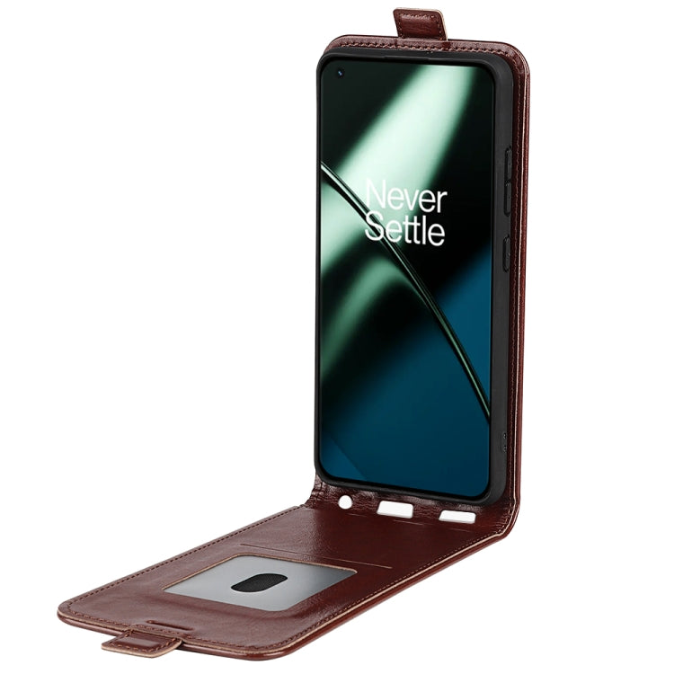 For OnePlus 11 R64 Texture Vertical Flip Leather Phone Case(Brown) - OnePlus Cases by buy2fix | Online Shopping UK | buy2fix