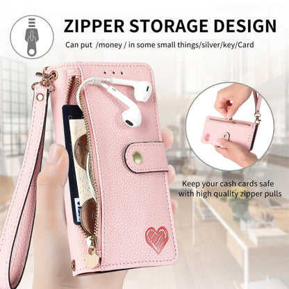 For iPhone 16 Plus Love Zipper Lanyard Leather Phone Case(Pink) - iPhone 16 Plus Cases by buy2fix | Online Shopping UK | buy2fix