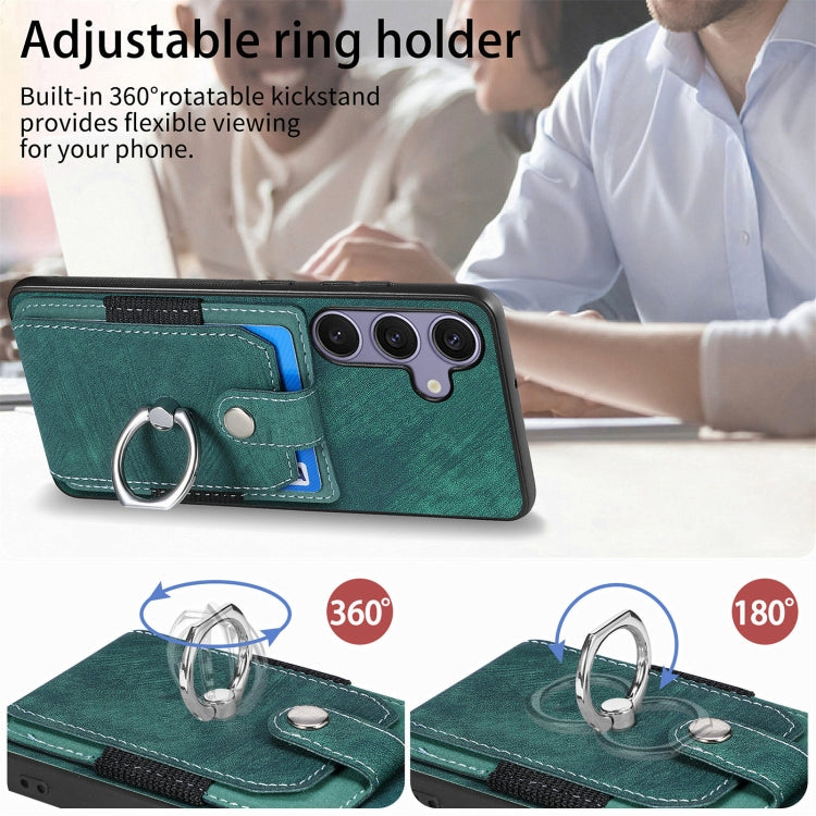 For Samsung Galaxy S25+ 5G Retro Skin-feel Ring Card Wallet Phone Case(Green) - Galaxy S25+ 5G Cases by buy2fix | Online Shopping UK | buy2fix