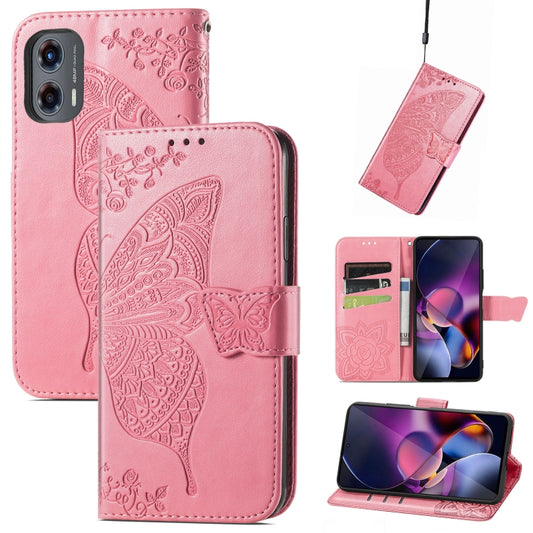 For Motorola Moto G Stylus 5G 2024 Butterfly Love Flower Embossed Leather Phone Case(Pink) - Motorola Cases by buy2fix | Online Shopping UK | buy2fix