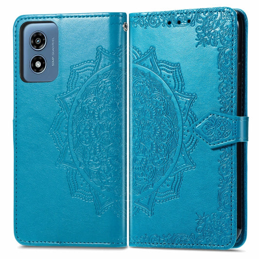 For Motorola Moto G Play 2024 Mandala Flower Embossed Leather Phone Case(Blue) - Motorola Cases by buy2fix | Online Shopping UK | buy2fix