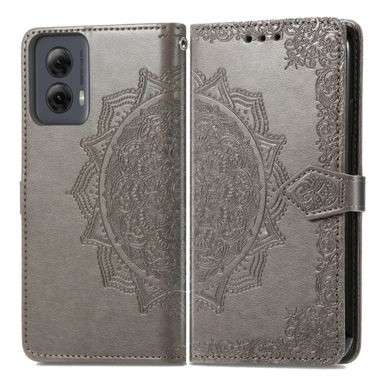 For Motorola Moro G Power 5G 2024 Mandala Flower Embossed Leather Phone Case(Gray) - Motorola Cases by buy2fix | Online Shopping UK | buy2fix