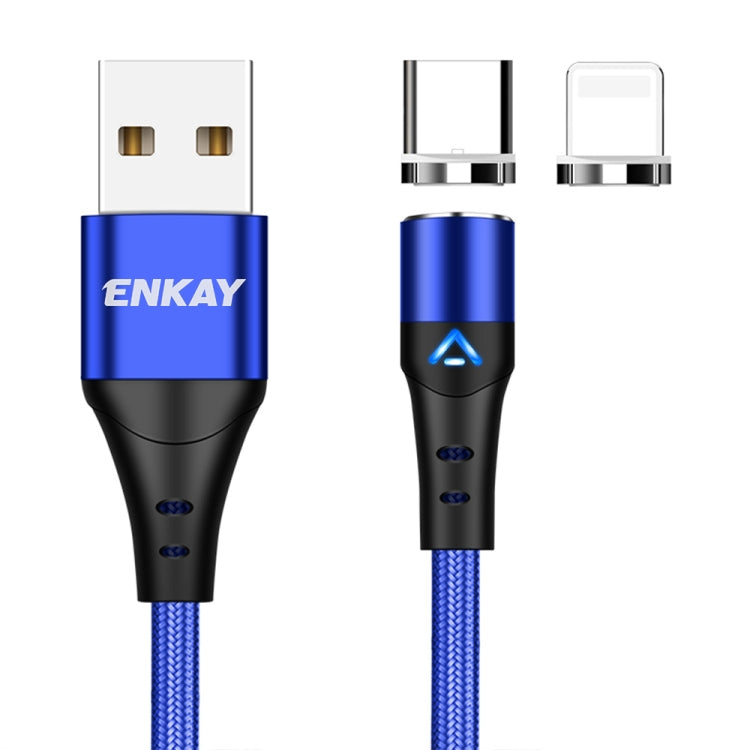 ENKAY 2 in 1 3A USB to 8 Pin + Type-C Magnetic Fast Charging Data Cable, Length:1m(Blue) - Charging Cable & Head by ENKAY | Online Shopping UK | buy2fix